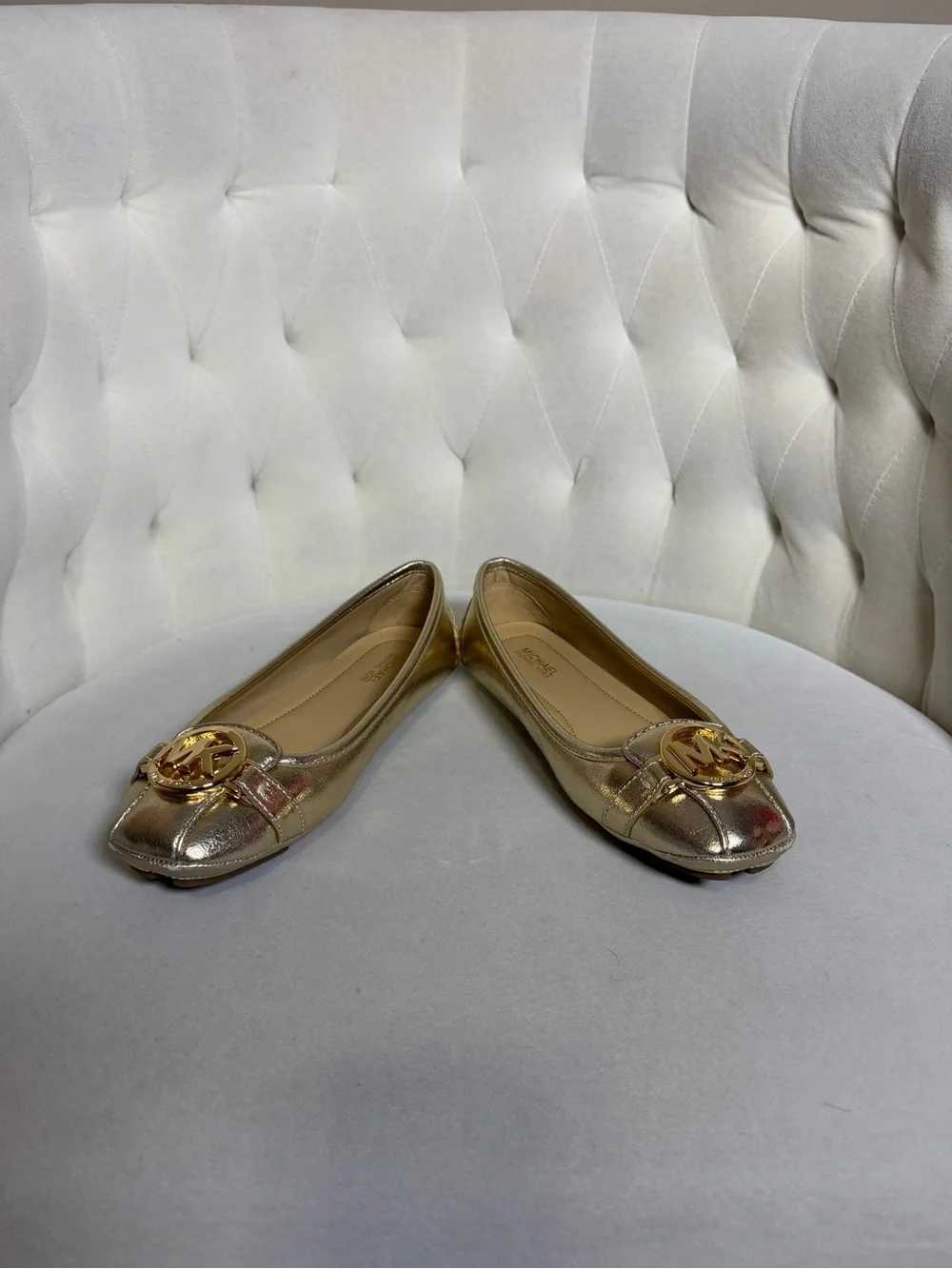 Michael Kors Metallic Gold Logo Penny Loafers